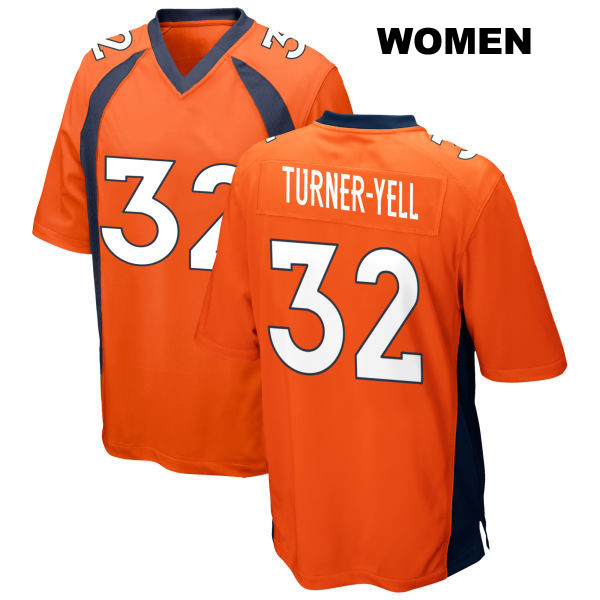 Stitched Delarrin Turner-Yell Denver Broncos Womens Home Number 32 Orange Game Football Jersey