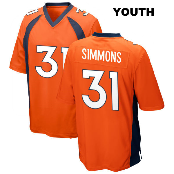 Justin Simmons Stitched Denver Broncos Youth Number 31 Home Orange Game Football Jersey
