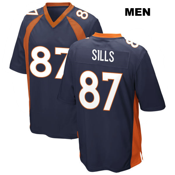 Away David Sills Denver Broncos Stitched Mens Number 87 Navy Game Football Jersey
